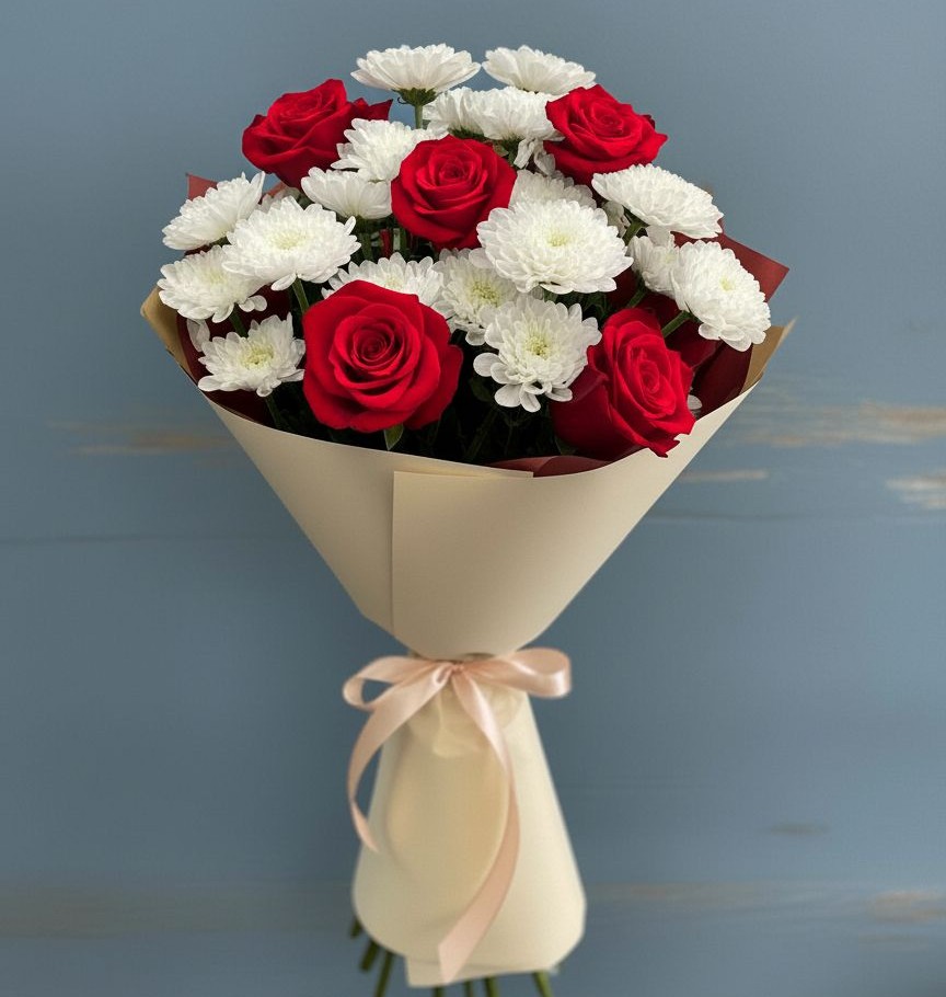 Букет цветов из: Розы и Хризантемы в Дрожжино