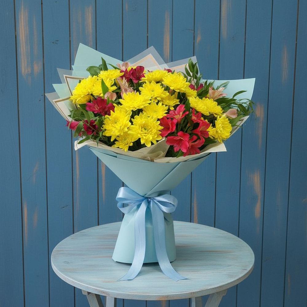 Букет цветов из: Альстромерии и Хризантемы в Дрожжино