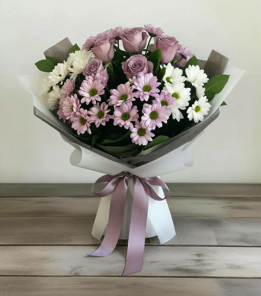 Букет цветов из: Хризантемы и Розы в Дрожжино