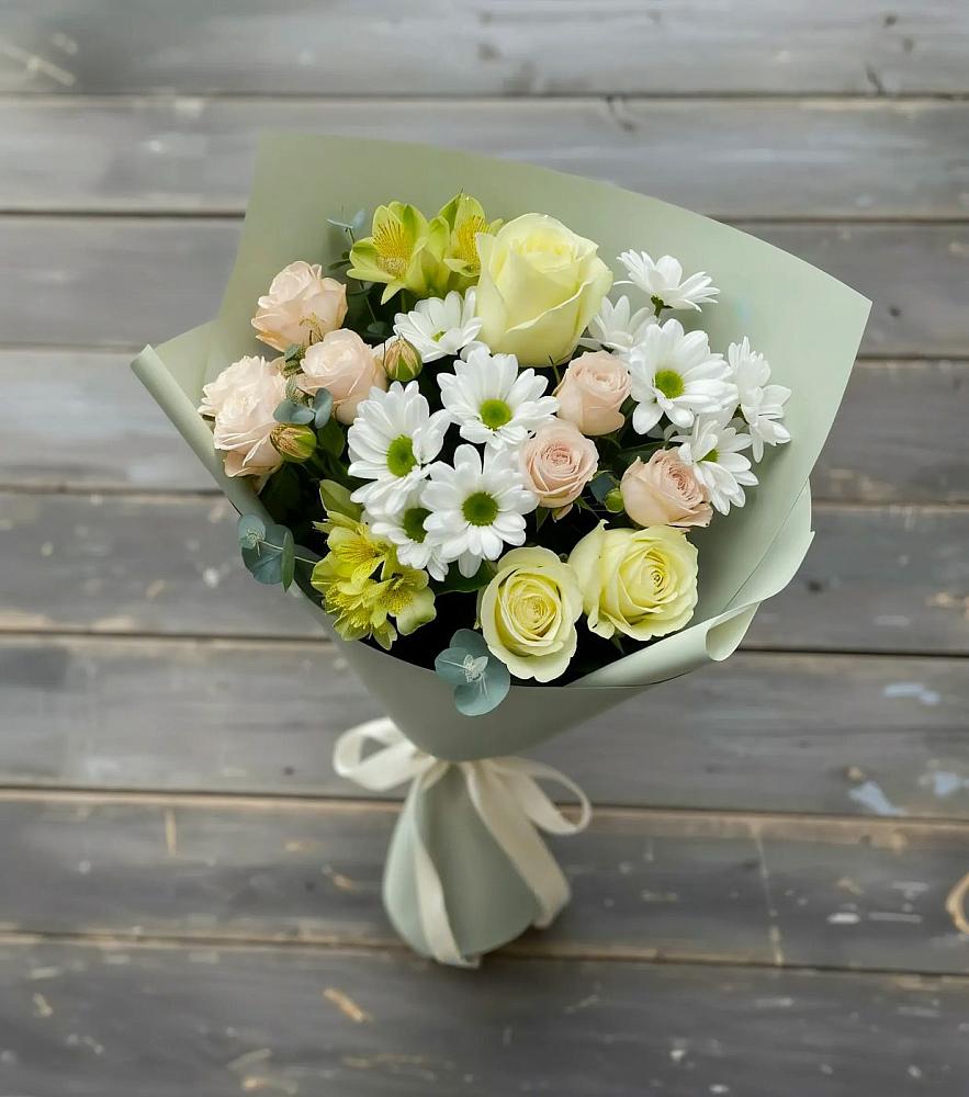 Букет цветов из: Альстромерии, Розы и Хризантемы в Дрожжино