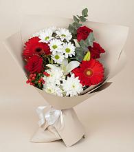 Букет цветов из:  Розы, Хризантемы, Герберы и Лилии в Дрожжино