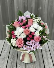 Букет цветов из:  Альстромерии, Гвоздики, Розы и Хризантемы в Дрожжино