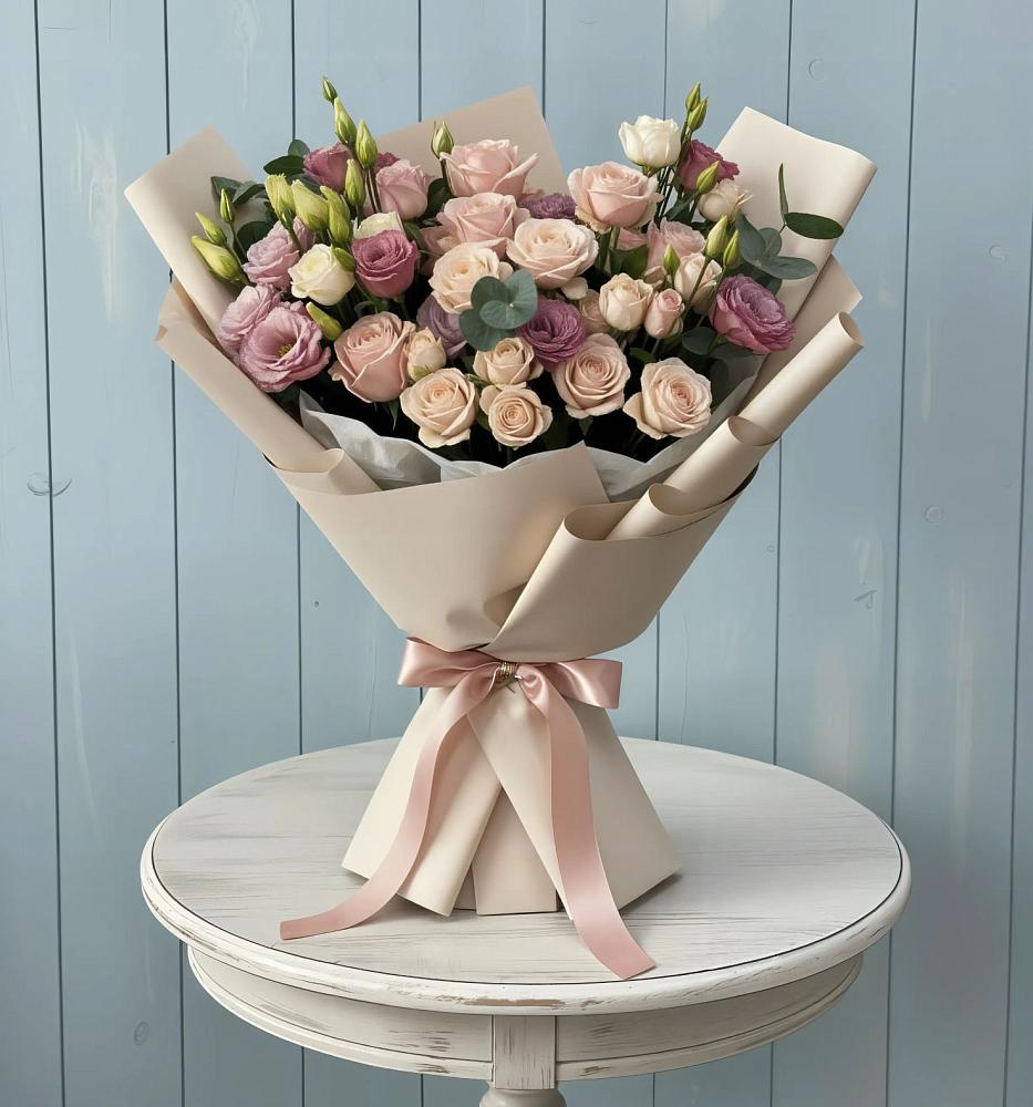 Букет цветов из: Розы и Лизиантусы в Дрожжино