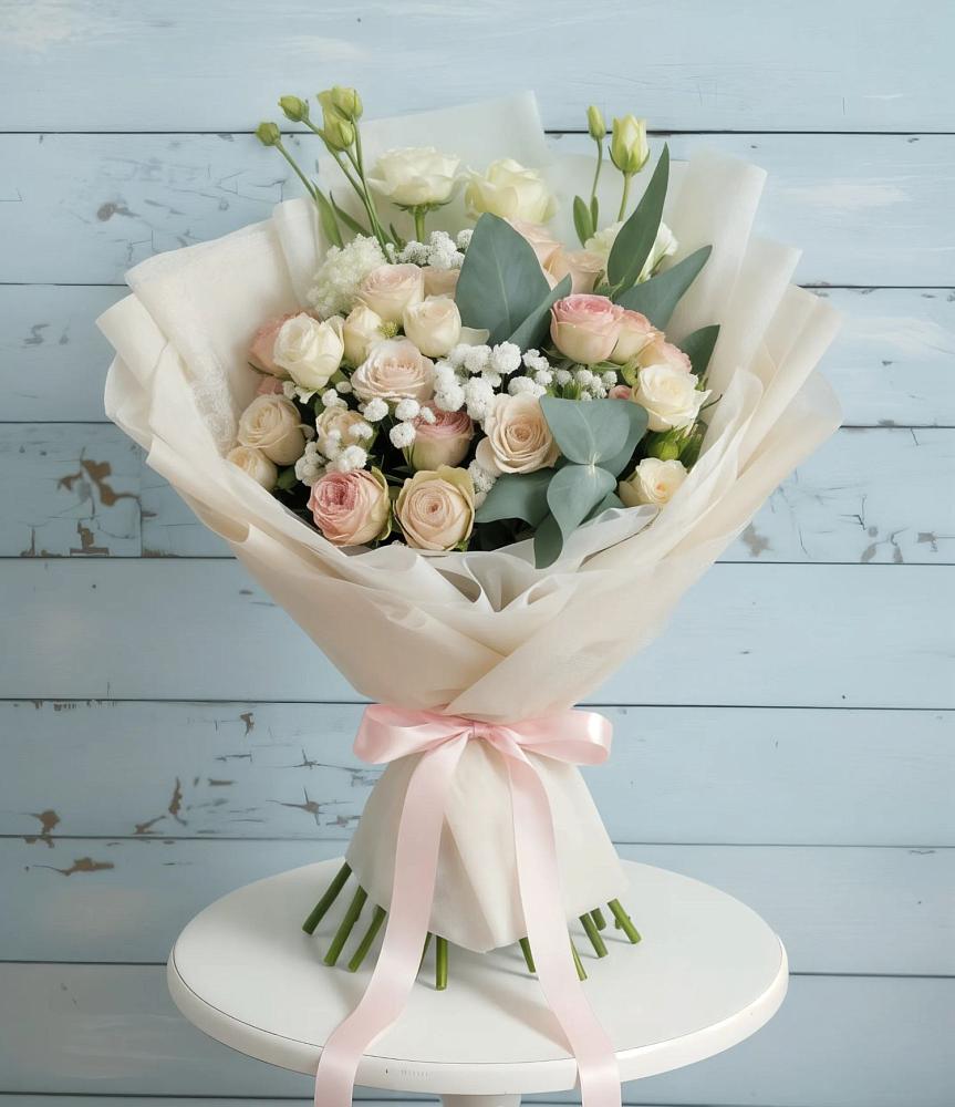 Букет цветов из: Розы и Лизиантусы в Дрожжино